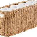 Toilet Paper Storage Basket, Toilet Paper Holder with Storage for Up to 8 Rolls, Coastal Bathroom Decor, Rattan Bathroom Accessories (6 Mega Rolls, Natural)