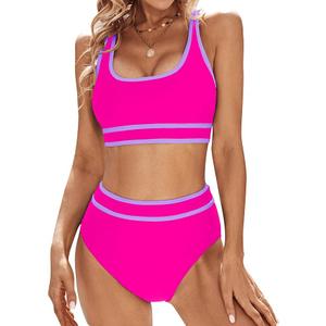 Blooming Jelly Women's Bikini Sets High Waisted Two Piece Swimsuits Sporty Color Block Cheeky High Cut Bathing Suits 