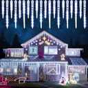 Joomer Icicle Christmas Lights Outdoor,13FT 20 Icicles 320 LED Meteor Shower Icicle Lights Timer Waterproof Connectable Christmas Light for Outside Home Xmas Decoration - White