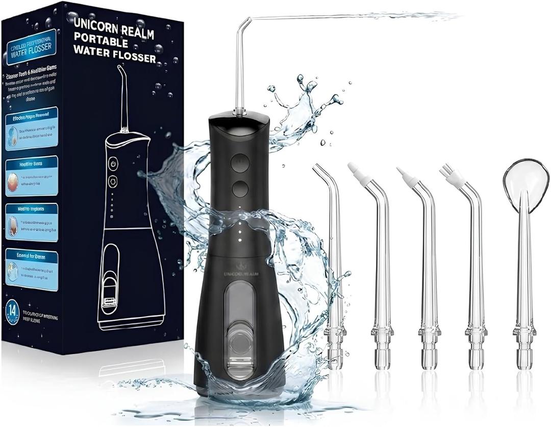 Water Flosser for Teeth – Cordless Rechargeable Oral Irrigator 4 Modes 5 Tips 300ML Tank IPX7 Waterproof High Pressure Dental Flosser for Braces Gum Care & Deep Cleaning