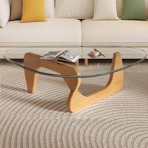 Mid Century Modern Glass Coffee Table, Coffee Table for Living Room,Triangle Coffee Tables,Suitable for Bedroom Living Room Reception Office Tables (Wood/Transparent, ML), ML 39.5 * 27 * 16in