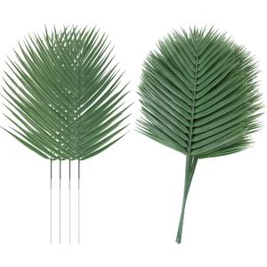 Abzo 20 Pcs Artificial Palm Leaves Stems Greenery Tropical Palm Leaves Faux Monstera Leaves Plant for Palm Sunday Flower Arrangement Home Kitchen Party Table Decor, Wedding Birthday Theme Parties.