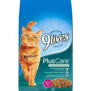 9Lives Plus Care Dry Cat Food, 3.15 lb. Bag, 4 Count, Best By Sep 11, 2026