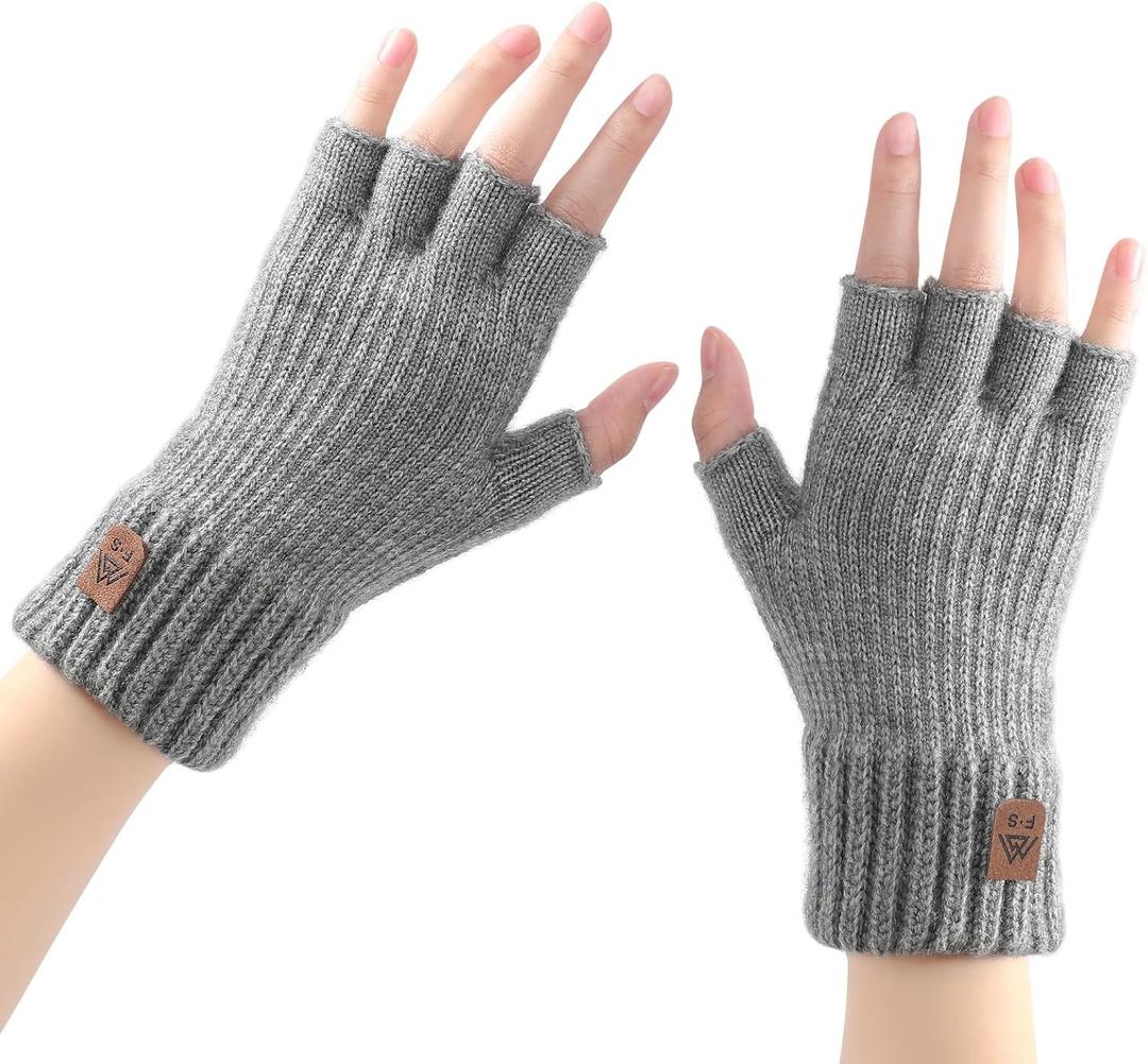Fauson Fingerless Gloves for Women - 4 Piars Winter Gloves Men Warm Knit Cold Weather, Half Finger Glove for Winter Gifts