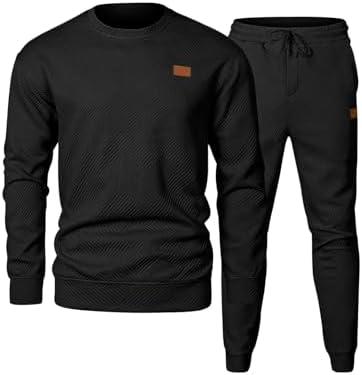 JMIERR Mens 2 Piece Outfits Knit Jacquard Pullover Sweatshirt Tracksuit & Joggers Sweatpants Sweatsuit Sets with Pockets M