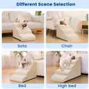 Airpanda Dog Stairs for Small Dogs and Cats 3 Step Pet Ramp for Couch & Sofa, Non-Slip Dog Steps for Pets, Washable Cover, High-Density Support Foam for Easy Climbing,Beige
