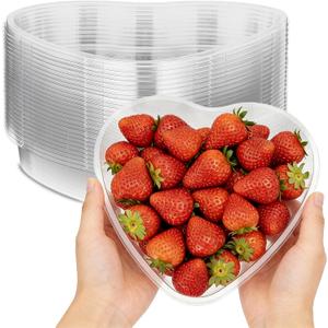 Tanlade 25 Pack Heart Clear Plastic Bowls Disposable Large Plastic Party Bowls 7" x 7" x 1.18" Heart Shaped Tray for Dessert, Ice Cream, Parfait, Fruit, Salad, Snack and More Cold Food