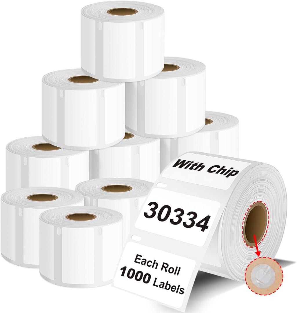 10-Pack 30334 2-1/4" x 1-1/4" Compatible for DYMO LabelWriter Printers 5XL, 550, 550 Turbo, 450 Duo, 450 Turbo, 4XL, 450, FNSKU Barcode Multi-Purpose Label with RFID Chip,1 Roll of 1000