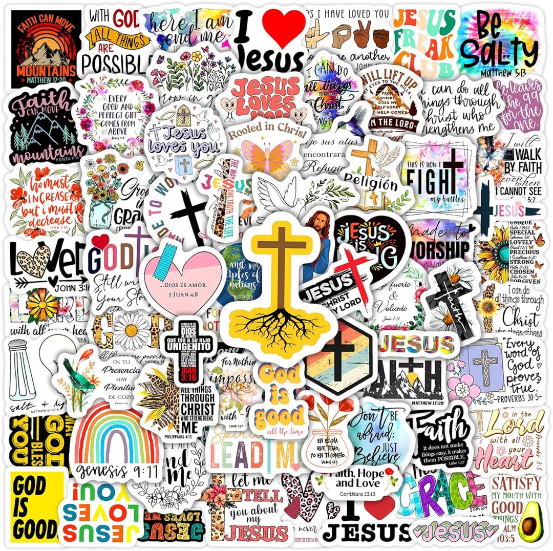 50 Pcs Inspirational Jesus Christ Water Bottle Stickers, Religious Bible Verses Faith Laptop Decals, Kids Teens Adults Waterproof Vinyl Phone Cases Diary Scrapbook Skateboard Luggage