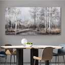 White Birch Tree Wall Art Grey Forest Painting Abstract Canvas Art Landscape Panoramic Picture Nature Artwork Framed for Living Room Bedroom Dinning Room Home Office Wall Decor 48"x24"