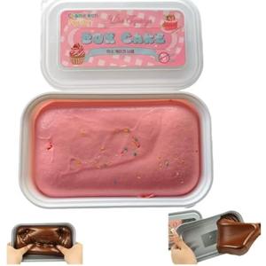 Realistic Faux Box Cake Stress Relief Tool for Adults Sticky Tactile Dough Fidget for Office Desk Focus Anxiety Management Slow Rising Sensory Squeeze for Adults (pin k)