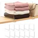 SortNStore Shelf Dividers Purse Organizer for Closet: 12-Pack Acrylic Bag Storage Organizer for Handbags, Clutches, Clothes, Sweater, Towel on Wood Shelves