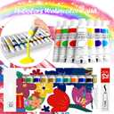 Pocket Wooden Paint Palette with Metal Clip, Water Colour Paints Sets with Sketchbook & Water Pen for Painters,Artists,Beginner (Rose-12 Colors, S-8 Grids)