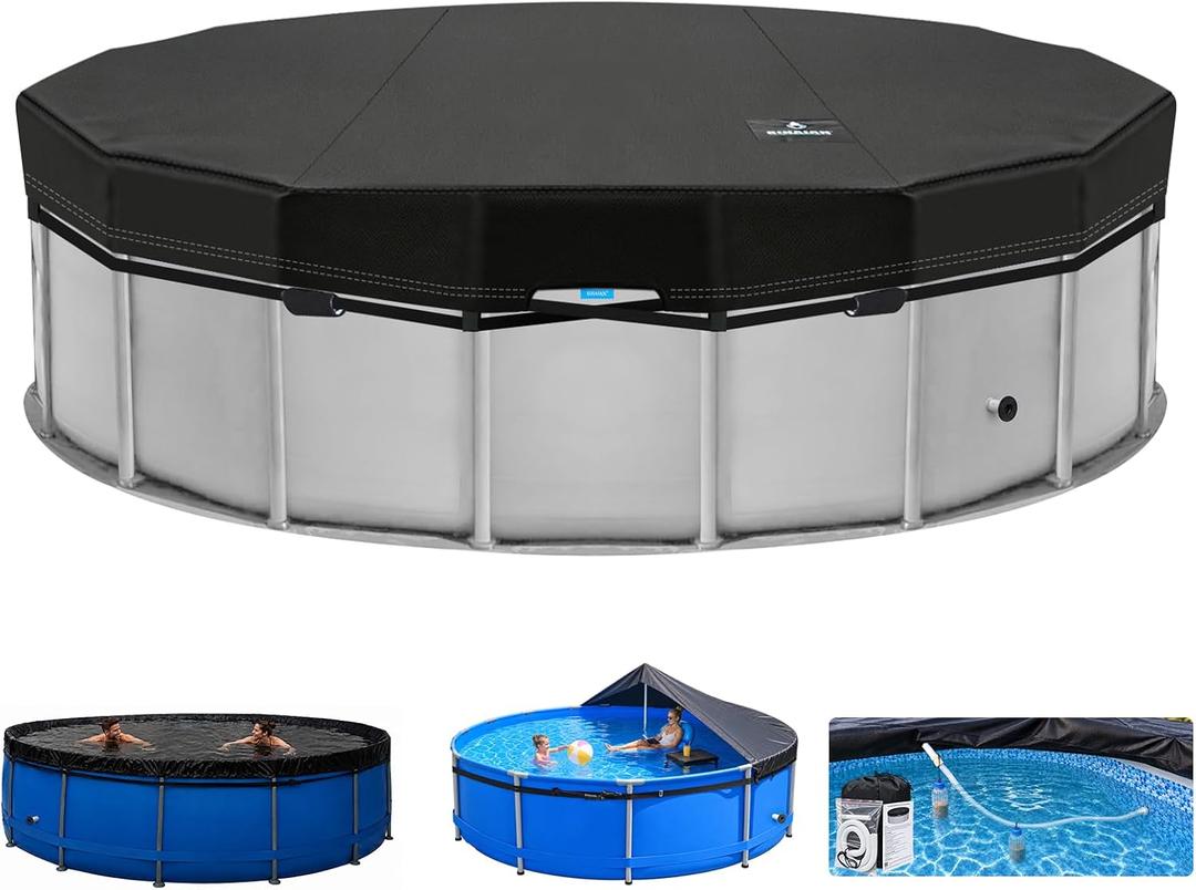 Dual-Rope 22-24Ft Round Pool Cover with Automatic Drainage Device