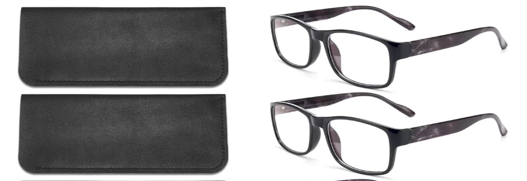 BLS BLUES Reading Glasses for Women/Men Blue Light Blocking, Fashion Readers Anti Eye Strain/Migraine Eyeglasses 2 Packs/Case, +1.25