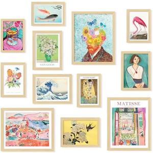 97 Decor Eclectic FRAMED Wall Art Set - Colorful Eclectic Decor, Retro Colorful Wall Art Prints, Trendy Maximalist Decoration Aesthetic Pictures Gallery Wall Prints, Famous Artist Posters For Bedroom (BEIGE FRAME)