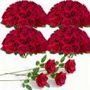 100Pcs Red Roses Artificial Flowers with StemsFake Roses Bouquet Fake Flowers BulkSilk Velvet Roses for Wedding Centerpieces Arrangement Baby Shower Birthday Home Decor Gifts