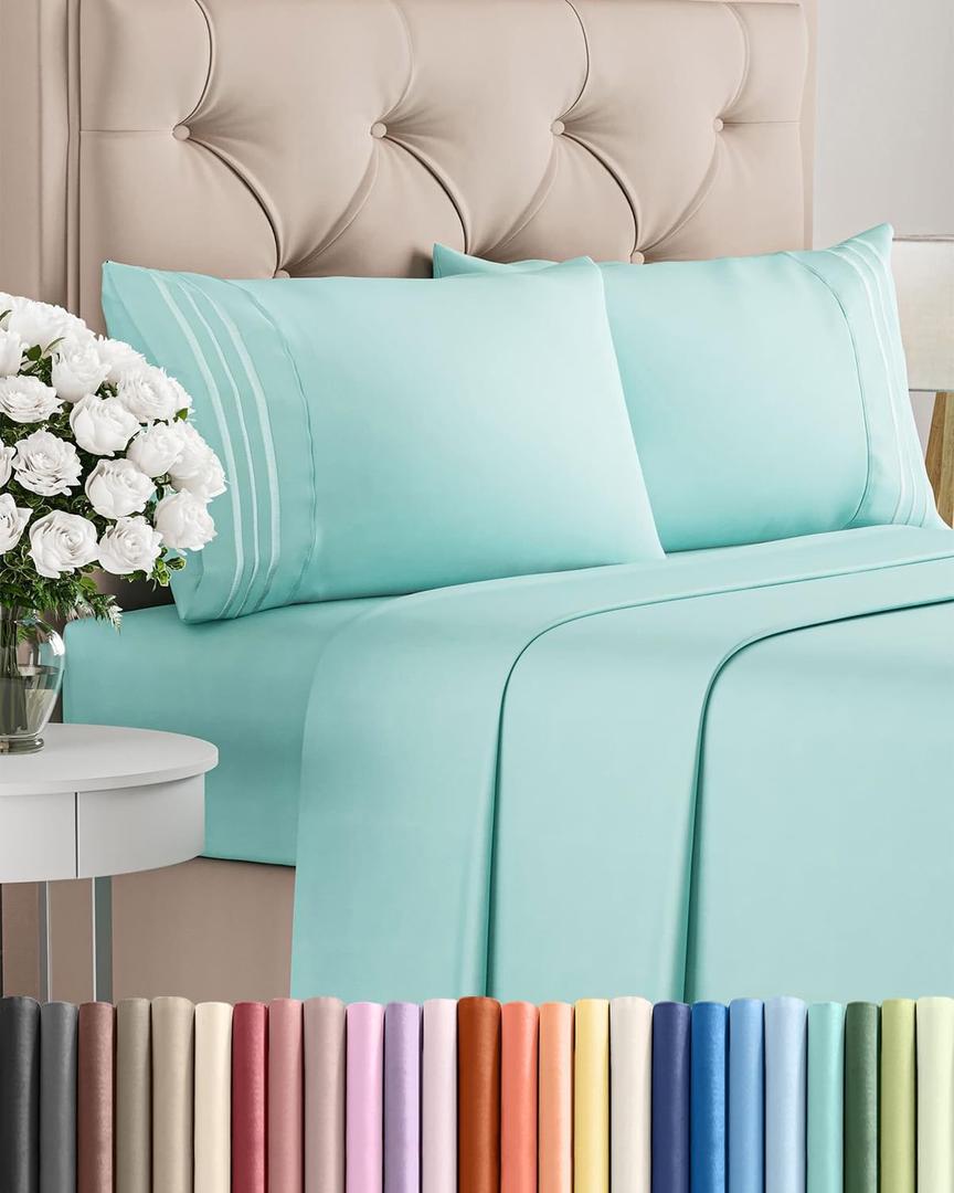 King Size 4 Piece Sheet Set - Comfy Breathable & Cooling Sheets - Hotel Luxury Bed Sheets for Women & Men - Deep Pockets, Easy-Fit, Extra Soft & Wrinkle Free Sheets - Spa Blue Oeko-Tex Bed Sheet Set