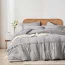King Size Comforter Set 7 Piece Bed in a Bag,Grid Pinch Pleat Grey Bedding Set,Striped Textured Soft Microfiber Comforter with Sheet Set,All Season Complete Bed Set(Grey,King)