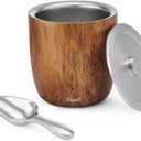S'well Stainless Steel Ice Bucket XL, 100oz, Teakwood, Includes Lid And Scoop, Triple Layered Vacuum Insulated Container Keeps Ice Colder for Longer, BPA Free Barware