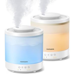 Homvana Small Humidifiers for Bedroom - 2 Packs 1.5L Cool Mist Top Fill Humidifier for Baby Nursery, Essential Oil Diffuser, 3 in 1 for Home Plants Offices and Grow Tents, 7 Color Lights, Ultrasonic