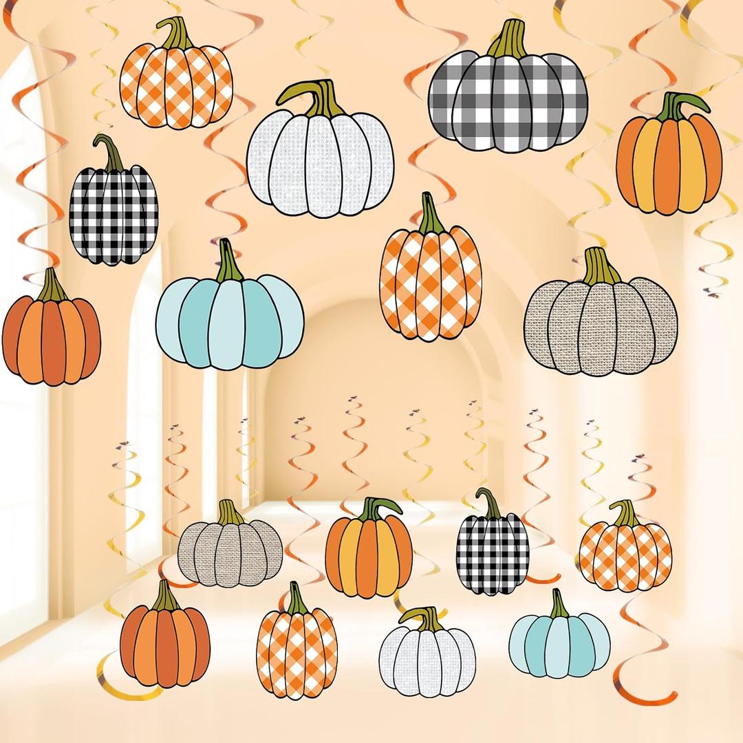 2 x Whaline 36Pcs Pumpkin Hanging Swirls Decoration Kit 9 Designs Fall Hanging Streamers with Pumpkin Cutout Cardboard Ornament Ceiling Spirals for Autumn Thanksgiving Home Party Decor
