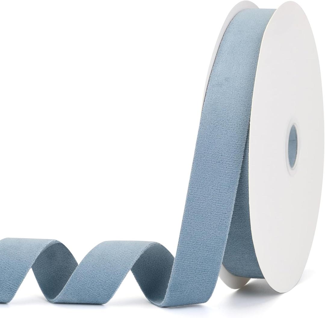Dusty Blue Velvet Ribbon 1 Inch x 20Yd,Double Faced Premium Velvet Ribbon for Gift Wrapping Handmade Crafts Bow Making,Christmas and Wedding Decoration(1" Dusty Blue)