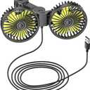 Shkalacar Car Fan Portable Auto Cooling Fan Dual Head 360 Rotatable Vehicle Fan 3 Speeds, Rear Seat Clip-Mount USB Powered Cooling Fan for Car Truck Van SUV Off-Road Vehicle