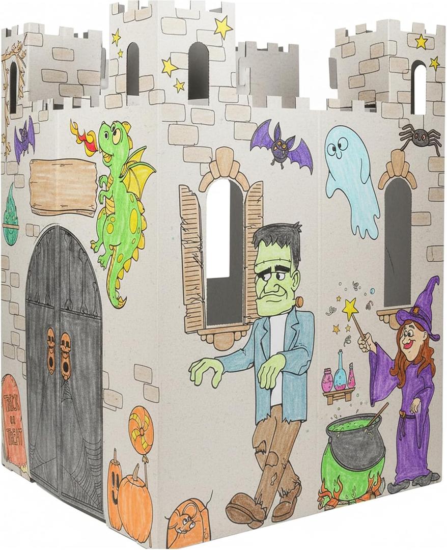 Easy Playhouse Cardboard Haunted Castle - Kids Fort and Art & Craft House, 32inchesX32inchesX43.5inches