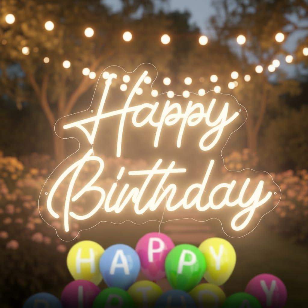 Happy Birthday Neon Letter Sign, Acrylic LED Letter Sign, Lighted Letter Sign, Light Up Letters, Neon LED Signs for Wall Decor, Birthday Party Backdrop, Bedroom & Holiday Decor Gifts (Warm White, 22x16.9 Inch)