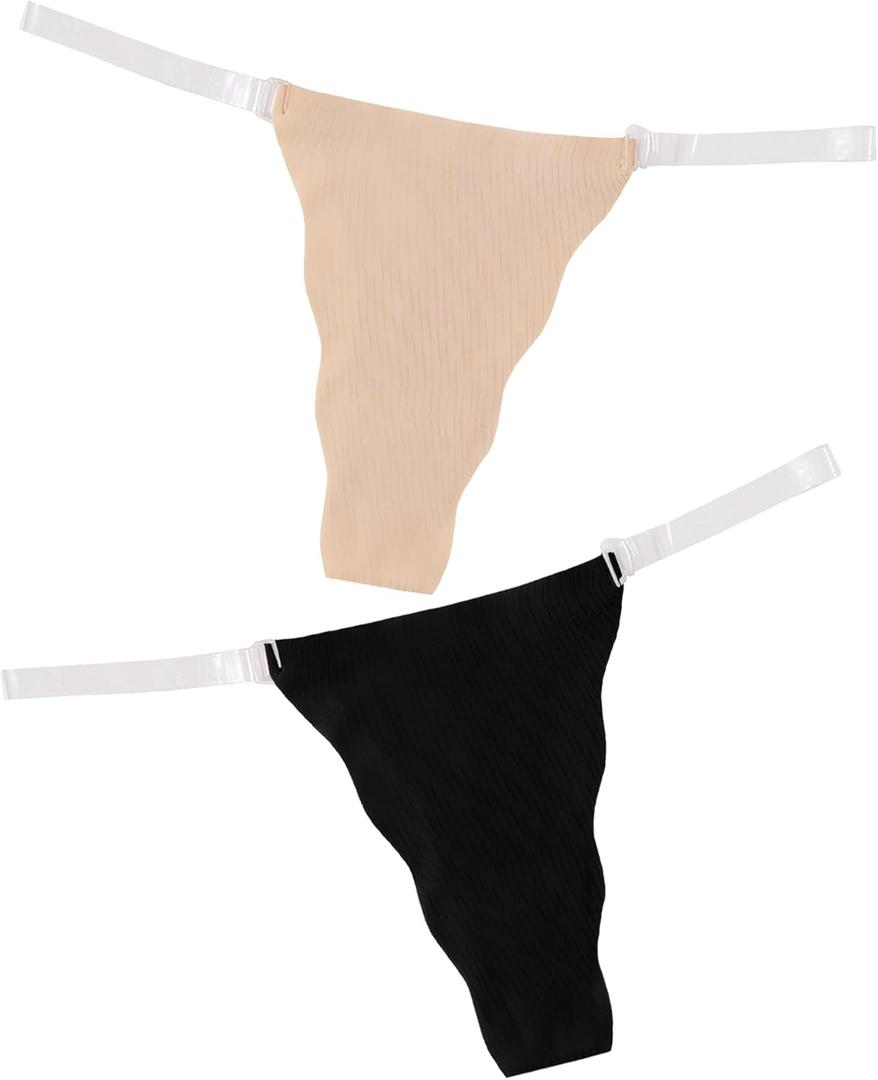 Clear Strap Thong Underwear for Women invisible Underwear Adjustable G String Thongs Briefs 2PCS, Small