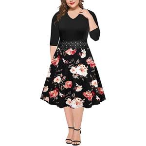 BEDOAR Women's Elegant Lace Embroidery Plus Size Flared A-Line Swing Casual Party Cocktail Dresses with Pockets Size 18 Plus