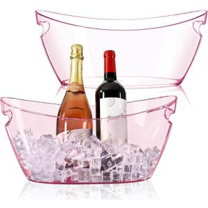 Ice Buckets for Parties, 2 PCS Acrylic Champagne Beverage Drinks Buckets Tub for Cocktail Bar, Long and Narrow 5.5 Liter Bucket for Party(5.5L) (Pink)