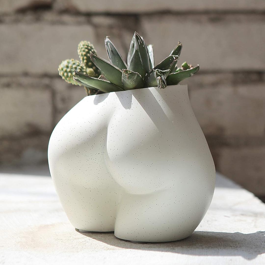 FROZZUR Mini Female Body Shaped Resin Planter, 5 in Diameter, with Drainage Holes, for Indoor or Outdoor Plants (Small, White)