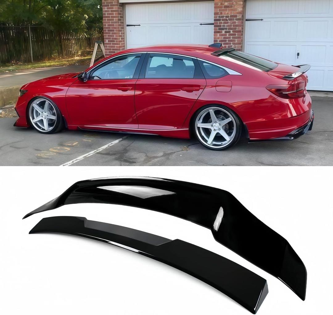 Rear & Roof Spoiler Compatible with Honda Accord 2018-2022, R Style Duckbill High Kick Trunk Wing Lip & Roof Wing (Glossy Black)