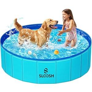Sloosh Foldable Dog Kiddie Pool - Portable Hard Plastic Doggie Swimming Pool, Anti-Slip Collapsible Pets Bath Tub Suitable for Kids Indoor Outdoor Backyard Use (48" x 12", Blue)