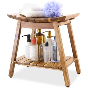 Acacia Shower Stool Bench for Inside Shower to sit on, 18 Inches Shower Chair with Shelf for Shaving Legs, Spa, Bath Seat, Waterproof Inside Shower Bench for Adults Seniors Elderly (18 in with Shelf)