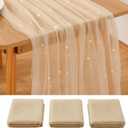 3 Pcs First Communion Decorations Gauze 10 ft Table Runner Glitter Metallic Foil Sheer Tulle Chiffon Cheesecloth Sequin Table Runner for Wedding Party Anniversary Birthday (Champagne Gold)