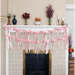 Pre-String Pink Bow Garland Hanging Decortions, Coquette Garland Party Decors, 2Pack Bow Garlands for Bachelorette Party Decorations, Bridal Shower, Wedding Favors, Birthday, Engagement Supplies