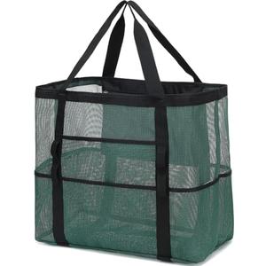 Fammart Mesh Beach Bag with Zipper, Large Beach Tote for Women, Toys Pool Swim Bag Travel Vacation Cruise Essentials, Large - Army Green