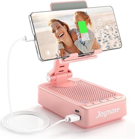 Joymate Gifts for Men Women, Phone Stand with Bluetooth Speaker and Charging Function 360° Rotable Angle Adjustable Cell Phone Holder with HD Stereo Sound Fits All Phones,Tablet (Pink)
