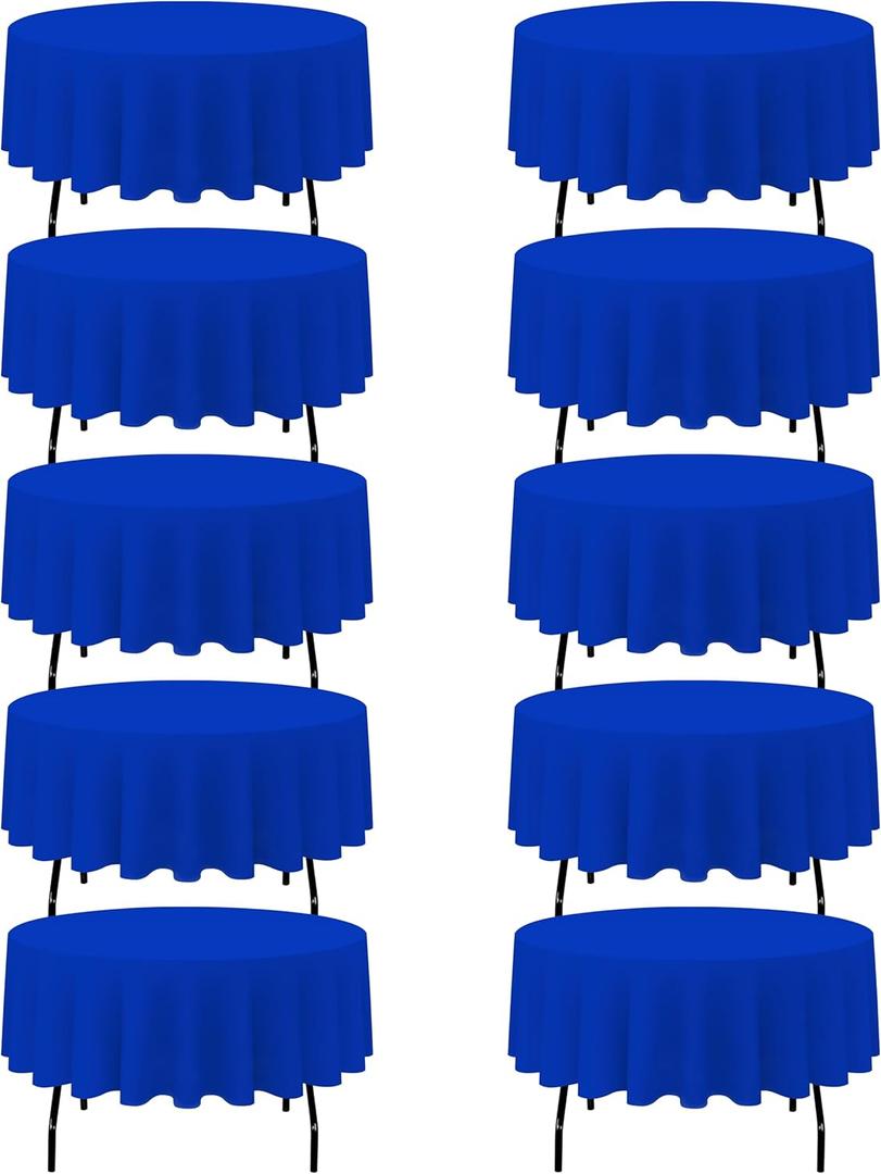 BRILLMAX 10 Pack Royal Blue Round Tablecloths 90 Inch for 60 Tables - 150 GSM Polyester Fabric, 15" Standard Drop, Water, Stain & Wrinkle Resistant Cloth Cover for Wedding Reception Banquet Dining