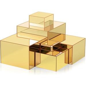 Geelin 6 Pack Acrylic Risers for Display Acrylic Cube Boxes Risers Display Stands with Hollow Bottoms Decorative Stand for Jewelry Candy Table Decor 6 Sizes(Gold,3 to 8 Inch,Square)