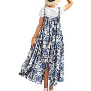 YESNO Casual Maxi Overalls Dress for Women 2026 Fall Boho Floral Outfits Back Slit Jumper Dresses with Adjustable Straps XL EP6 CR425B