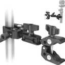 Double Super Clamp Camera Mount, Umbrella Holder Bracket with 360 Ball head Magic Arm for Pole, Tripod Clamp Mount for Cross Bar, Light Stand, Strollers, Photo Boom Stand, Reflector, Chair