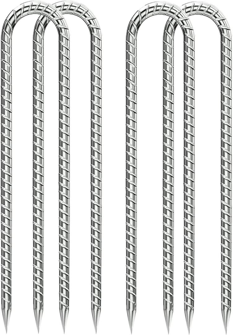 Rebar-Stakes-12-Inch, Ground Stakes Heavy Duty U-Hook Galvanized Anti-Rust Ground Anchors for Camping Tent Trampoline Accessories Dog Fence Chicken Coop Deer Fence 4pcs