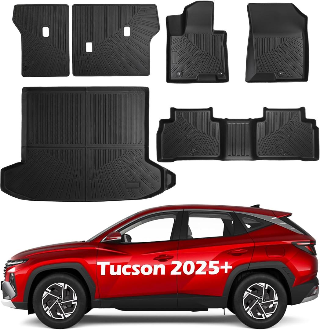 Floor Mats for Hyundai Tucson 2022-2025 All Weather Carpet Cargo Liners Anti Slip Carpet Pad Odorless Interior Accessories Trunk Cover Matt Durable TPE Backrest Protector Rubber Full Set