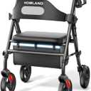 Foldable Rollator Walkers with Seat for Seniors, 8'' Big Wheels, 350 lb. Weight Capacity, Adjustable Handles and Seat Height, Lightweight Rolling Walker, Black