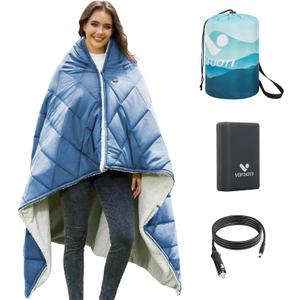 Heated Blanket Battery Operated,12V Cordless heating pad with 15000 battery,Heated Shawl Throw Blanket,Wearable Heated Blanket,Sherpa Lining,3 Heating Set for Car,Camping,Backpacking,Hiking,Travel