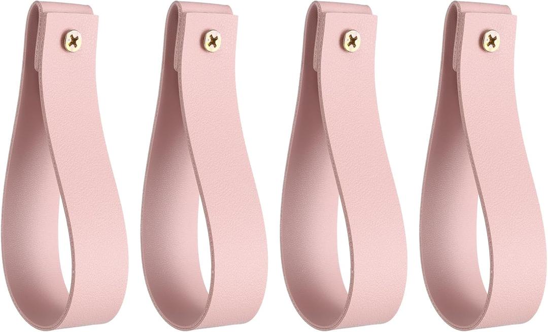 2 x uxcell 4pcs Leather Curtain Rod Holder 1 x 4.7 Inches Wall Hanging Straps Curtain Rod Hook Brackets Hangers with Screws for Wall Bathroom Kitchen Bedroom, Light Pink